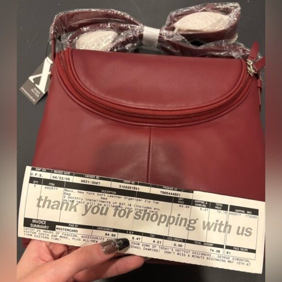 Vintage Red Maxx New York Soft Leather‎ Organizer Zip Top Bag Purse NWT - Picture 6 of 10